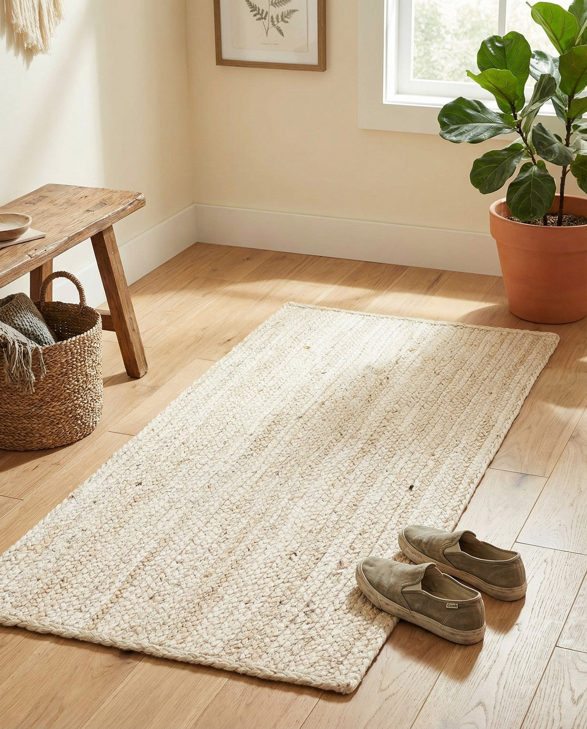 Woven Seaside Jute Collection Area Rug - Savannah (White) Runner White  lifestyle 95