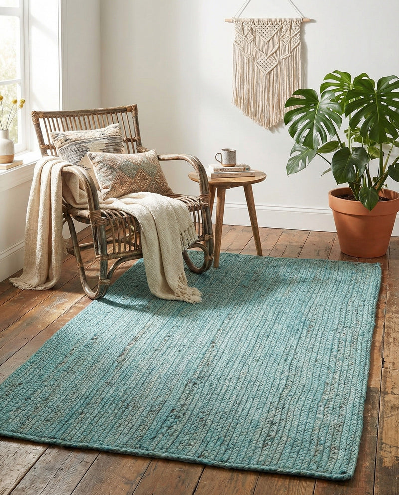 Woven Seaside Jute Collection Area Rug - Savannah (Turquoise) Rectangle Turquoise  lifestyle 21