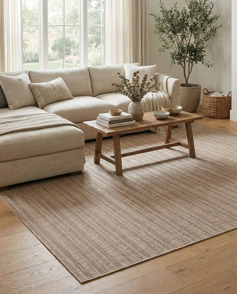 Seaside Stripes Collection Area Rug -  Boardwalk (Natural) Rectangle Natural  lifestyle 21