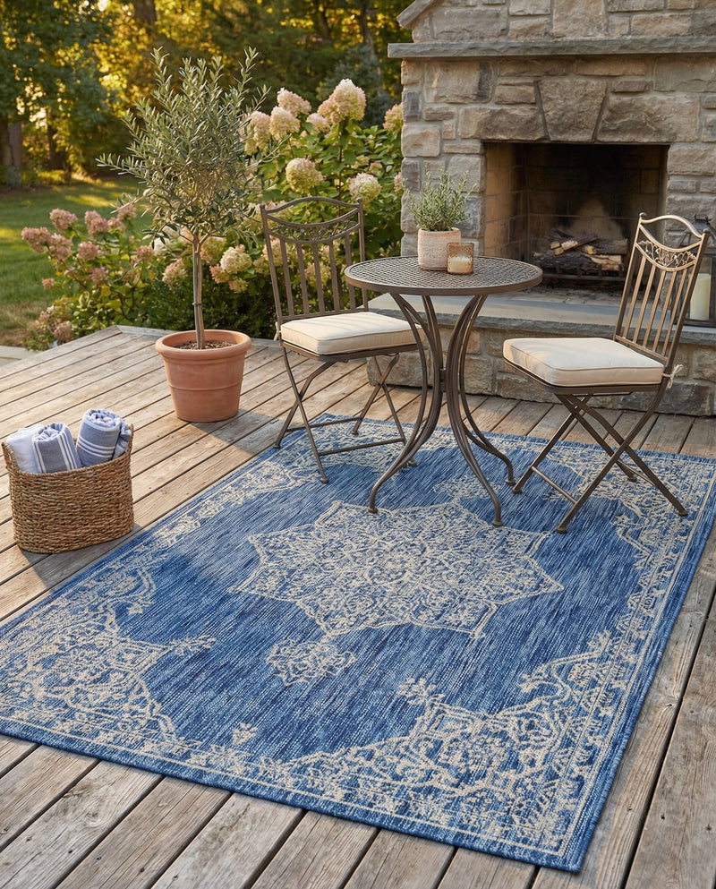 Patio Heritage Collection Area Rug -  Charleston (Blue) Rectangle Blue  lifestyle 13