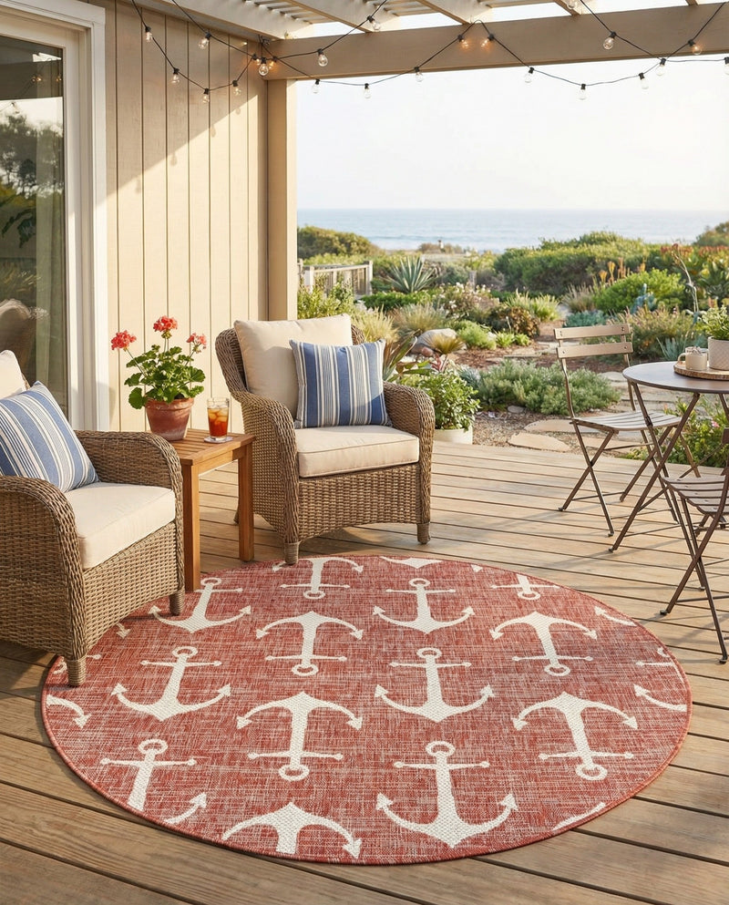 Seaside Haven Rugs Collection Area Rug - Sapphire (Rust Red) Round Rust Red  lifestyle 39