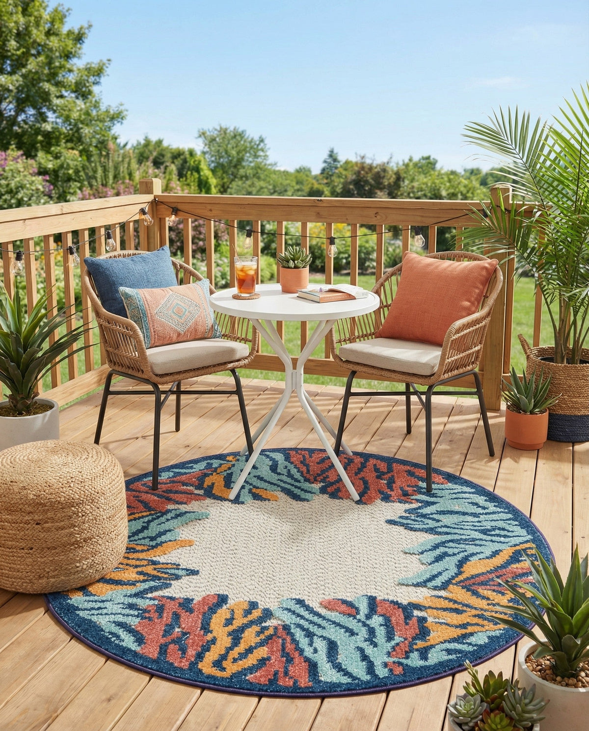 Caribbean Terrace Collection Area Rug -  Tortola Round Multi  lifestyle 62