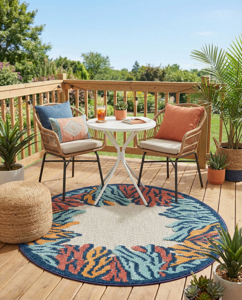 Caribbean Terrace Collection Area Rug -  Tortola Round Multi  lifestyle 62