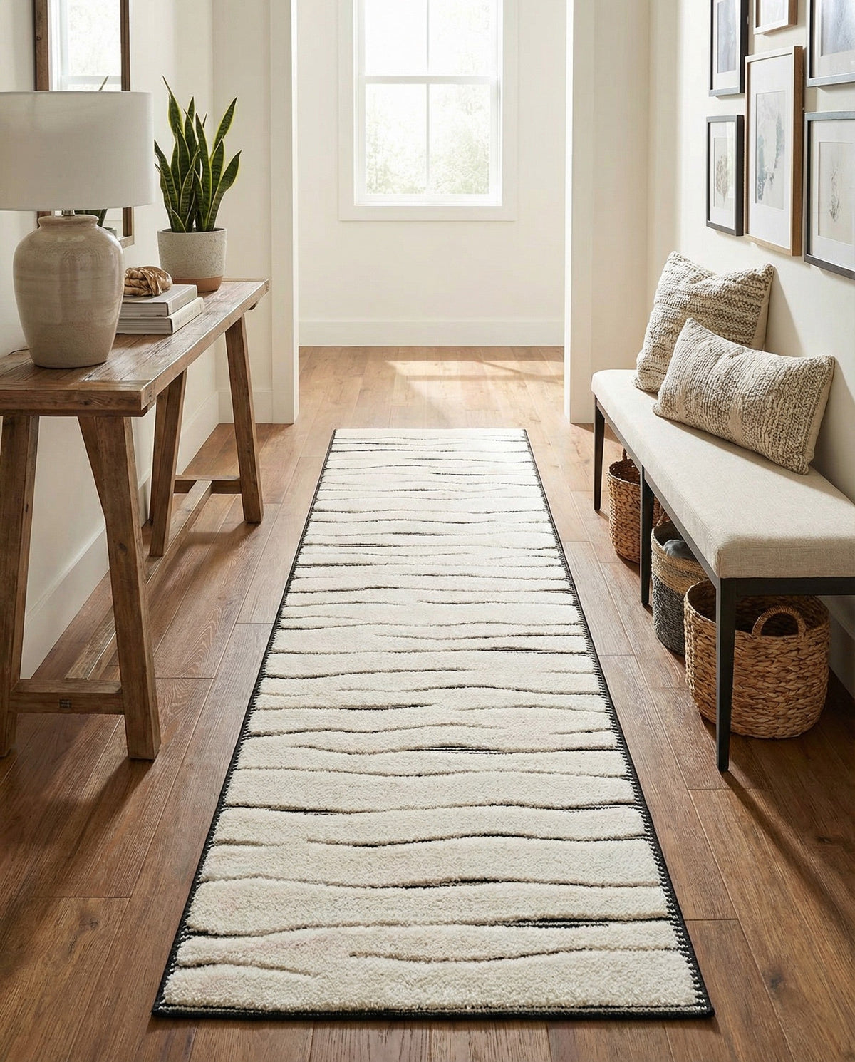 Monochrome Collection Area Rug - Slate Runner Ivory White  lifestyle 95