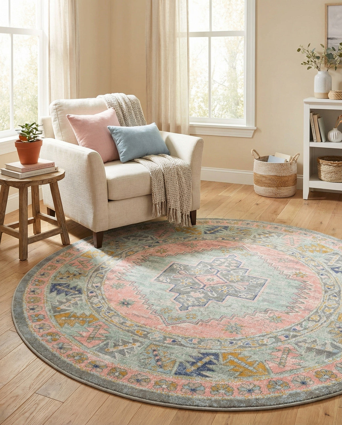 Savannah Series Collection Area Rug -  Augusta (Pink) Round Pink  lifestyle 108