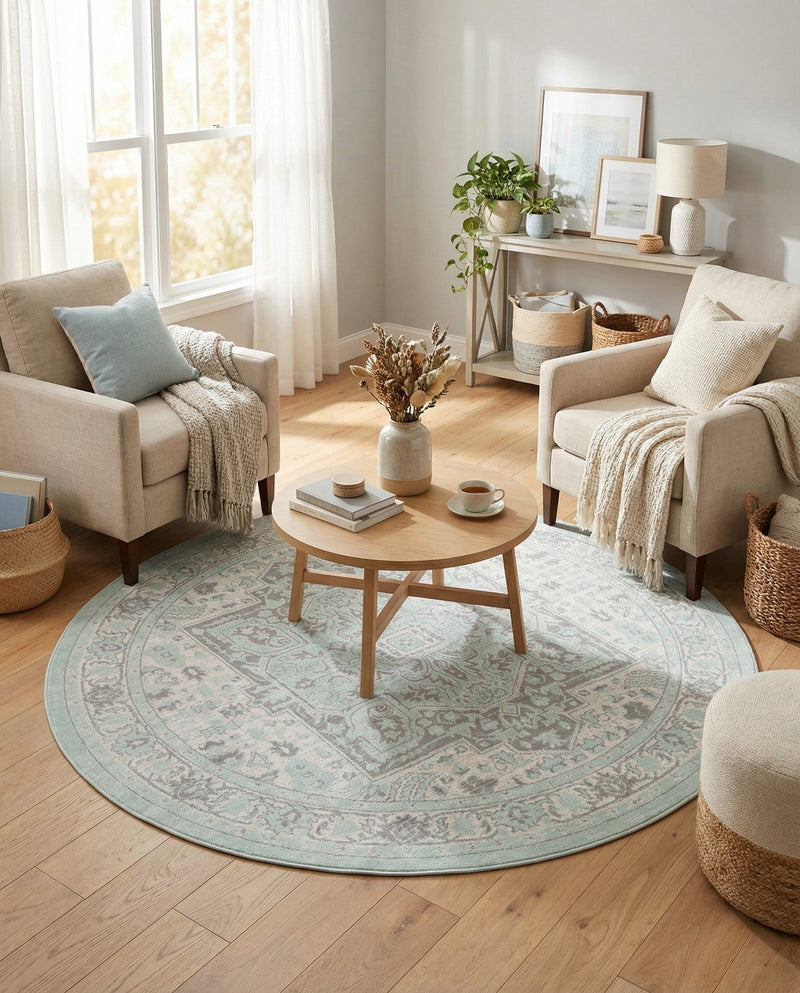 Savannah Series Collection Area Rug - Charleston (Mint) Round Mint  lifestyle 48