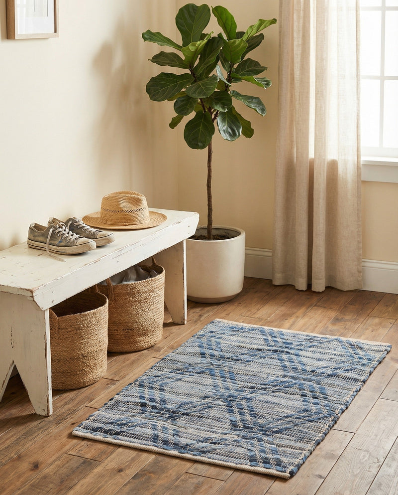 Thar Cotton Collection Area Rug - Pune Rectangle Denim blue  lifestyle 6
