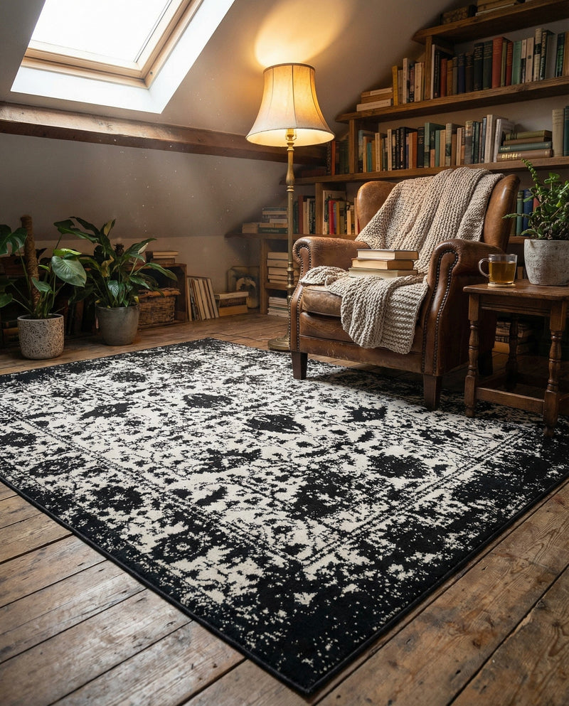 Cascade Range Collection Area Rug -  Shasta (Black and White) Rectangle Black and White  lifestyle 26