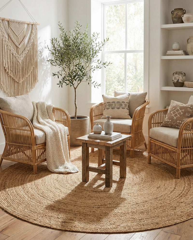 Woven Seaside Elegance Collection Area Rug - Coastline Round Natural  lifestyle 47