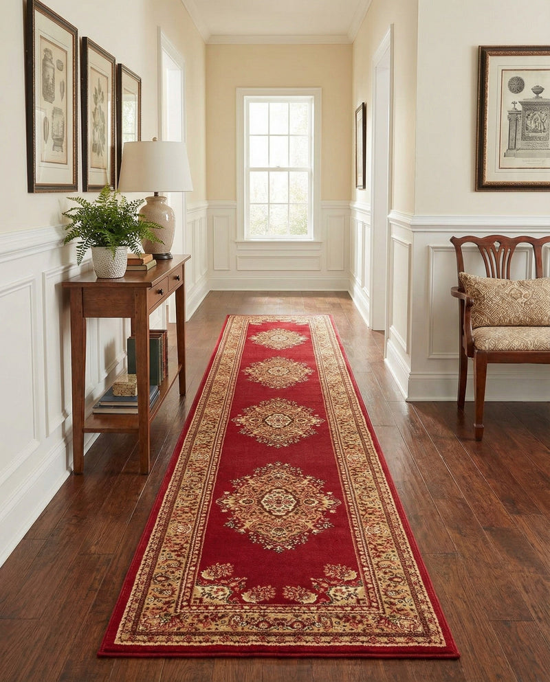 Tabriz Tapestry Collection Area Rug - Azerbaijan (Burgundy) Runner Burgundy  lifestyle 52