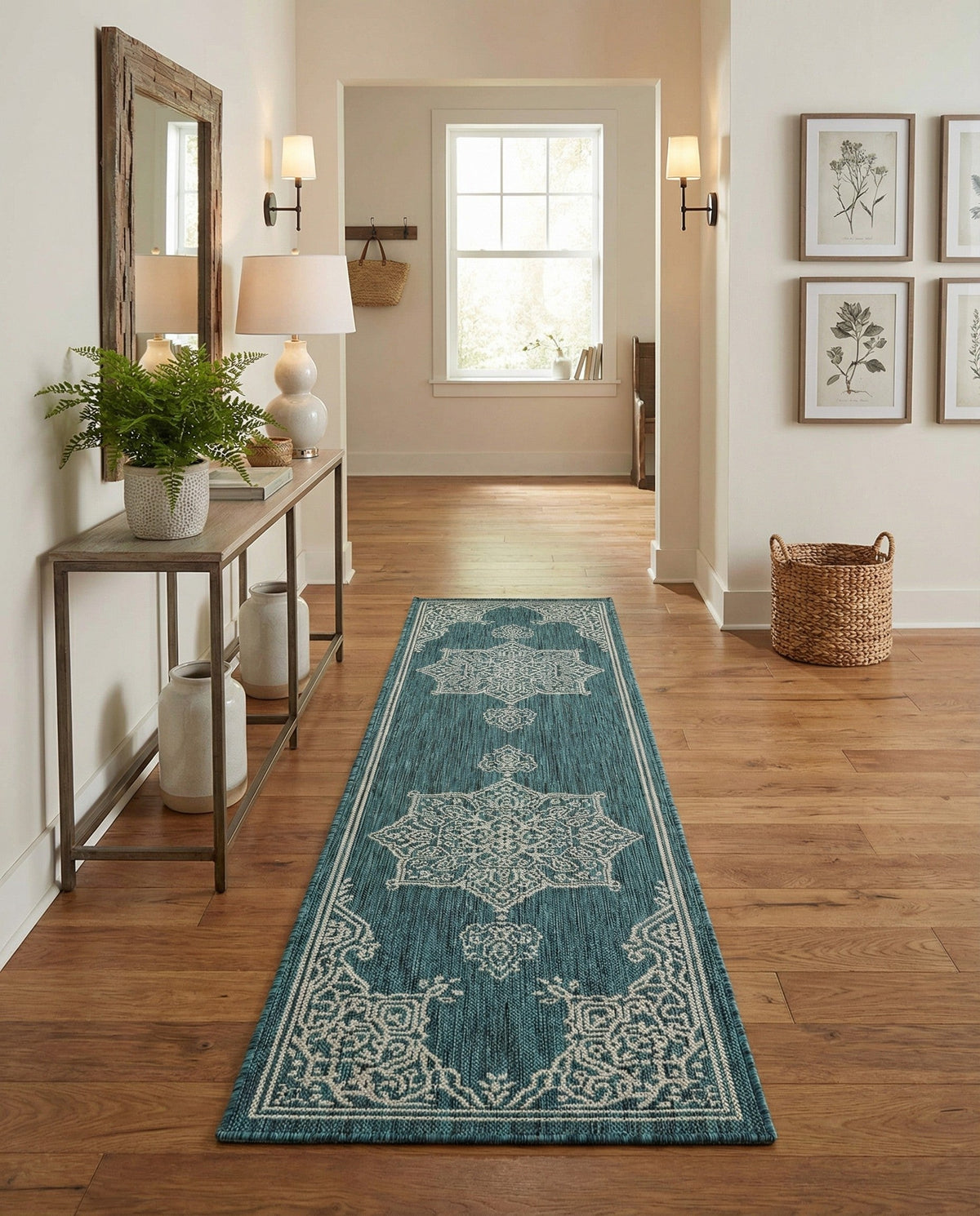 Patio Heritage Collection Area Rug -  Charleston (Teal) Runner Teal  lifestyle 93