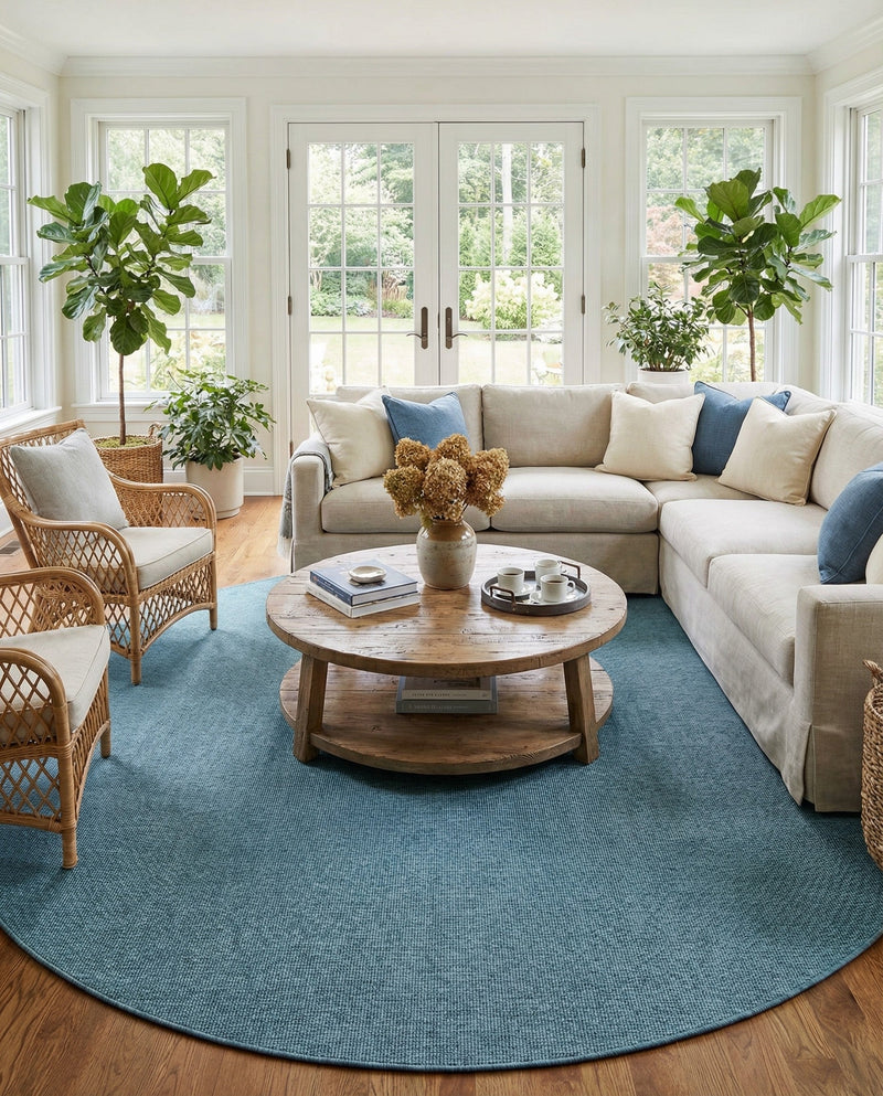 Seaside Serenity Collection Area Rug - Veranda (Teal) Round Teal  lifestyle 51