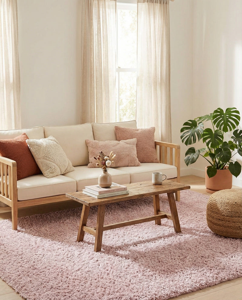 Cozy Comfort Shag Collection Area Rug - Haven (Pink) Rectangle Pink  lifestyle 5