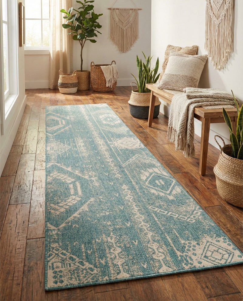 Desert Nomad Terrace Collection Area Rug - Sahara (Light Aqua) Runner Light Aqua  lifestyle 43