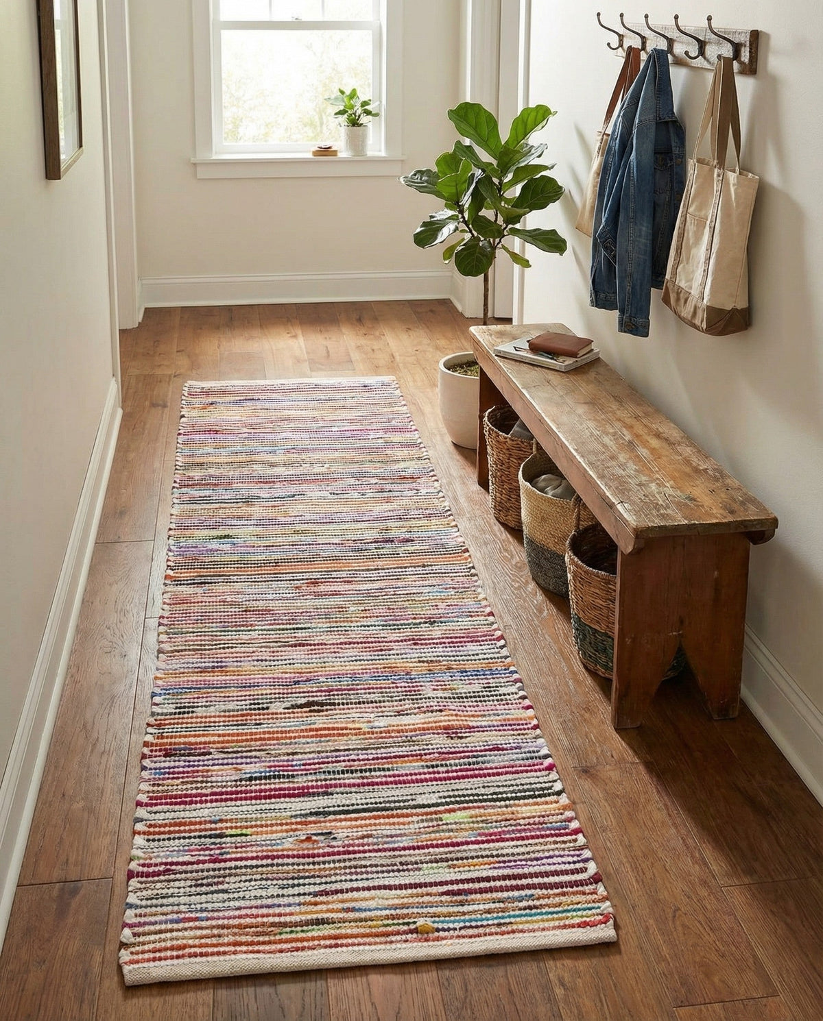 Thar Cotton Collection Area Rug - Alleppey Runner Multi White  lifestyle 81