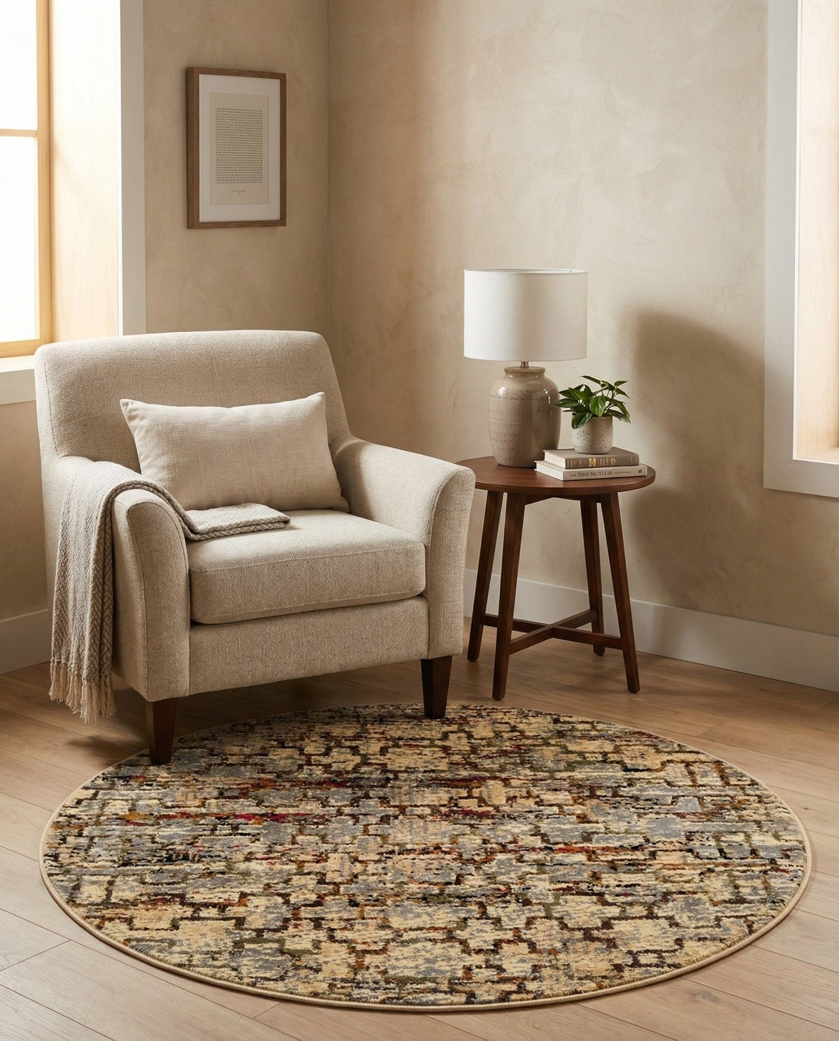 Neptune Elegance Collection Area Rug -  Proteus Round Beige Cream  lifestyle 67