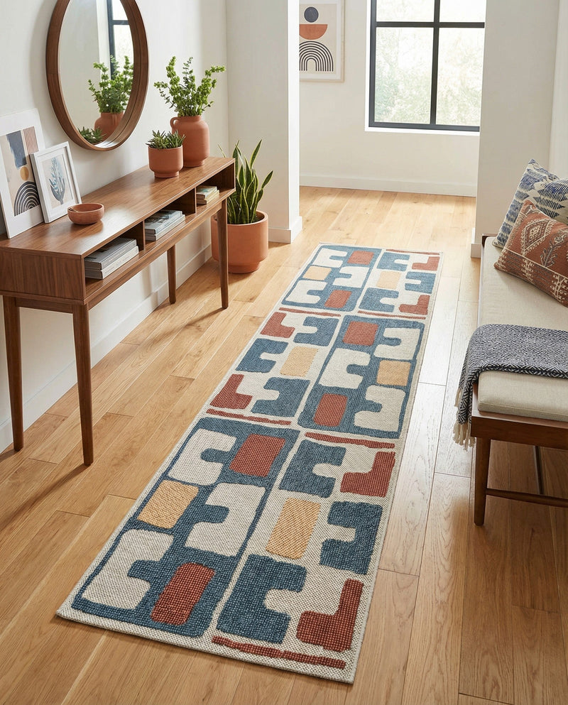 Coastal Terrace Collection Area Rug -  Sail Runner Ivory and Blue  lifestyle 25