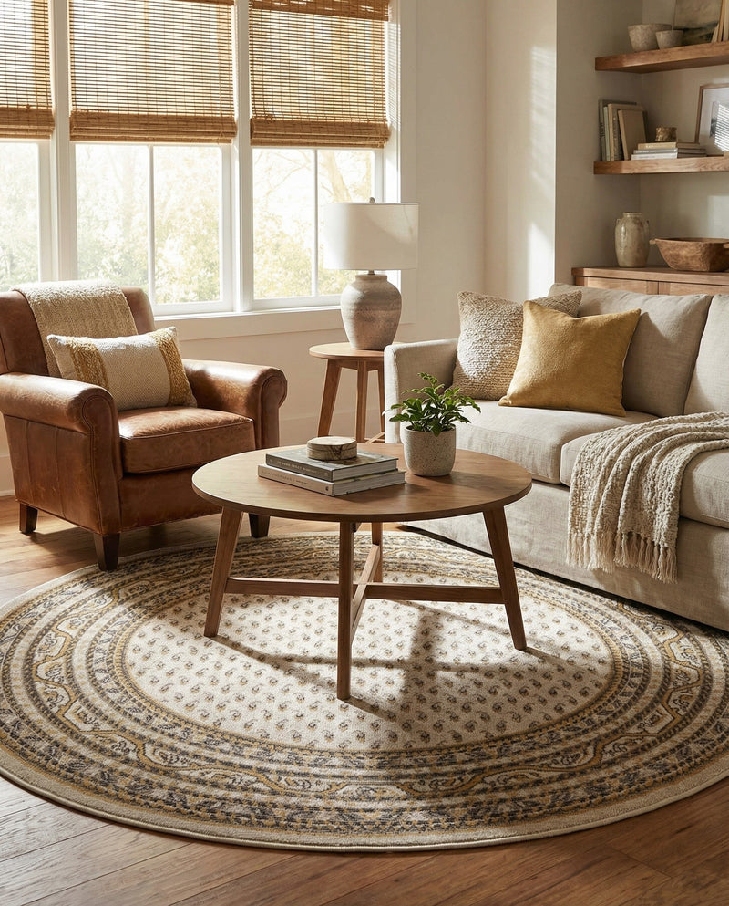 Soho Elegance Collection Area Rug -  Mercer (Beige) Round Beige  lifestyle 49