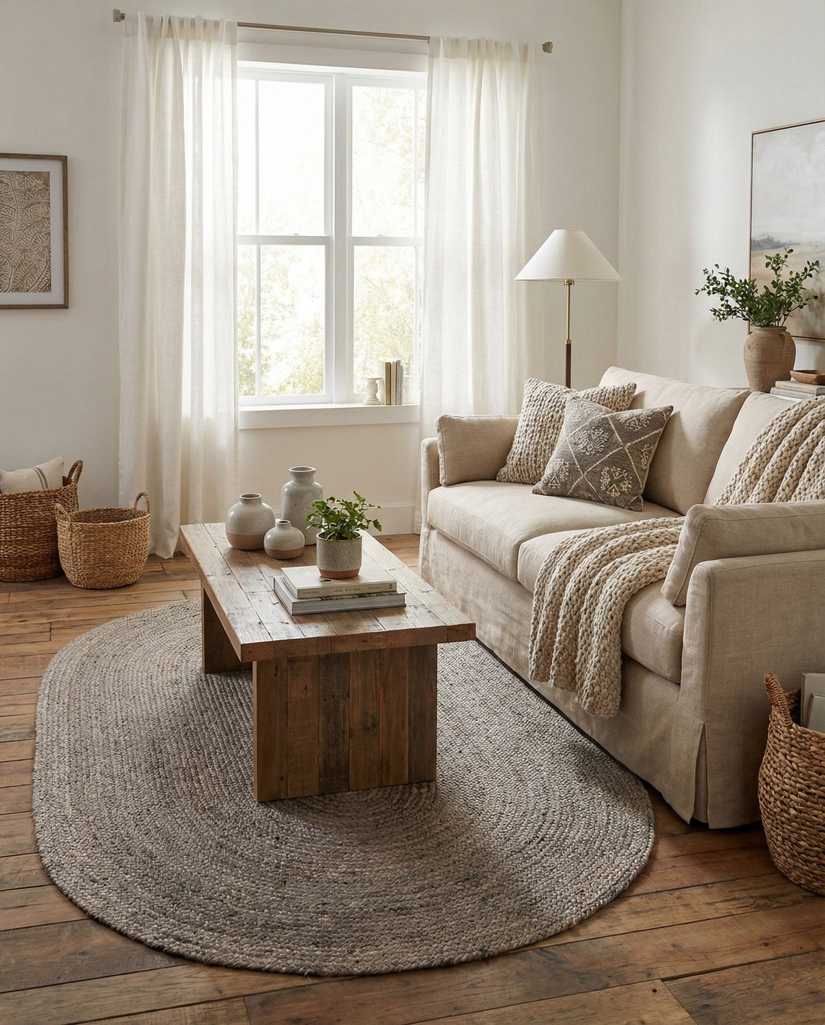 Woven Seaside Jute Collection Area Rug - Savannah (Gray) Oval Gray  lifestyle 81