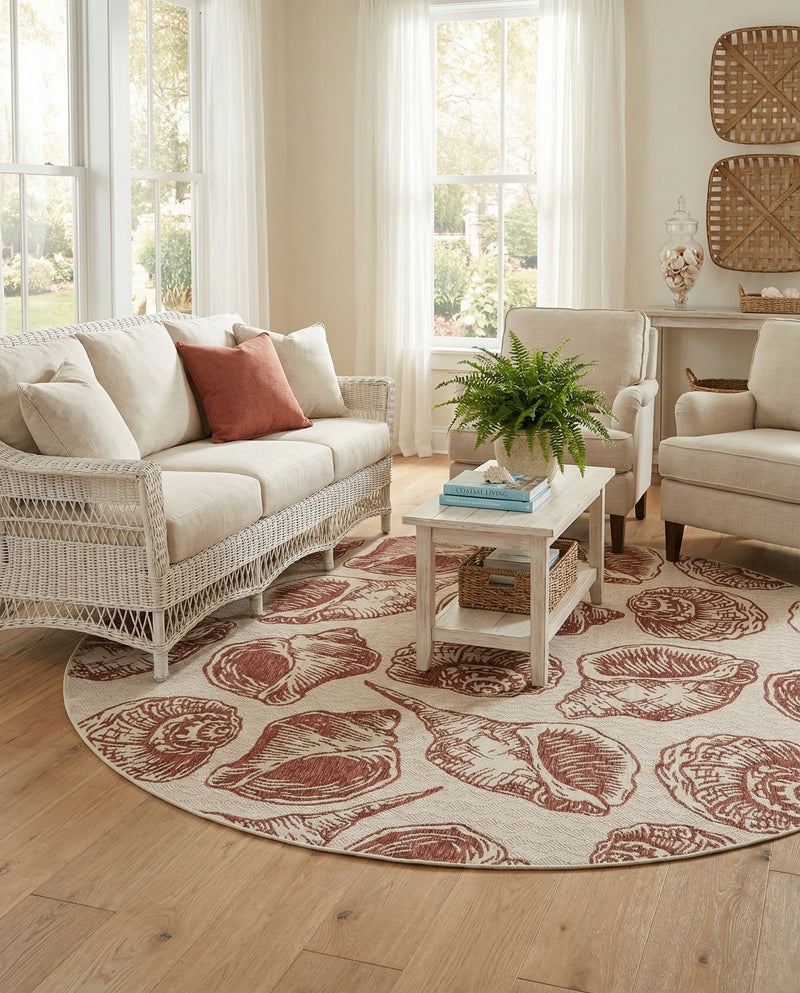 Seaside Haven Rugs Collection Area Rug -  Lighthouse (Ivory Rust Red) Round Ivory Rust Red  lifestyle 47