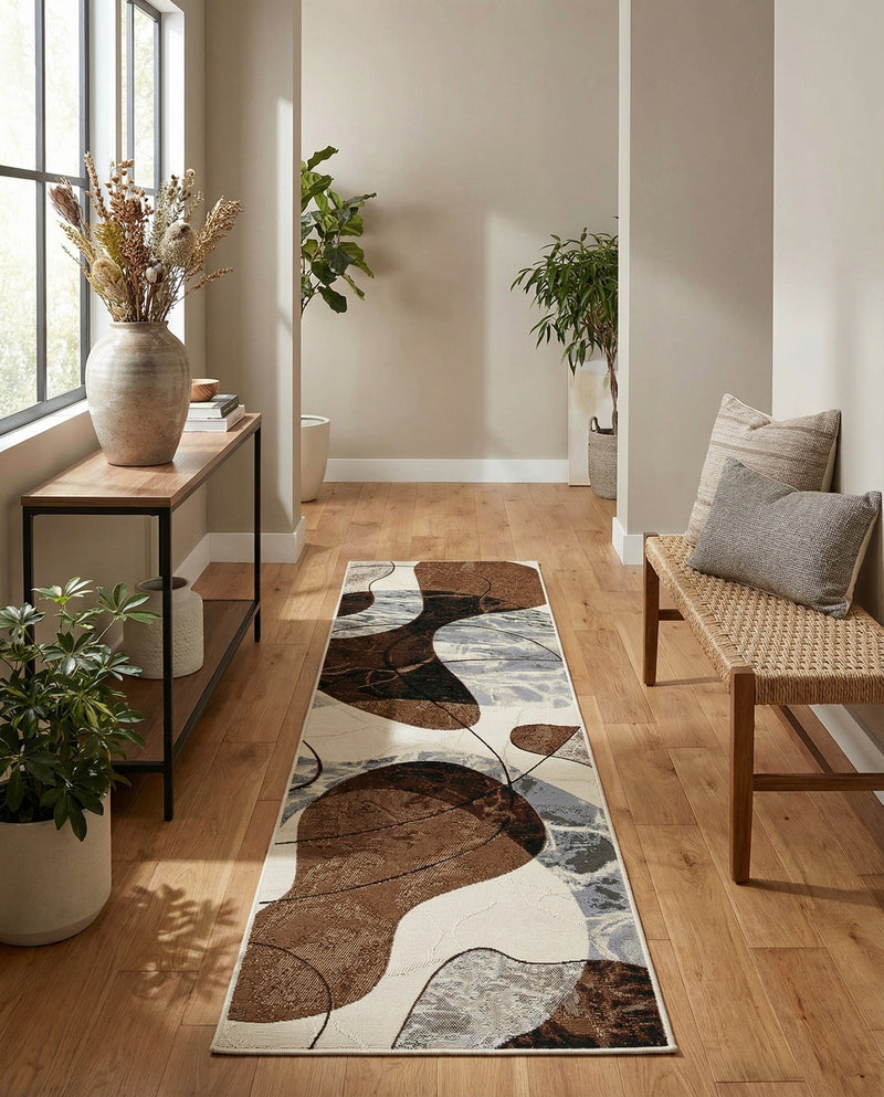 Urban Terrace Collection Area Rug -  Garden Runner Brown and White  lifestyle 60