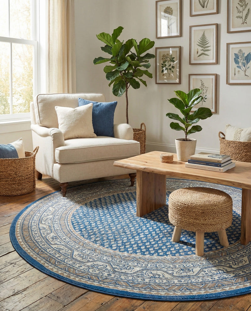 Soho Elegance Collection Area Rug -  Mercer (Blue) Round Blue  lifestyle 48
