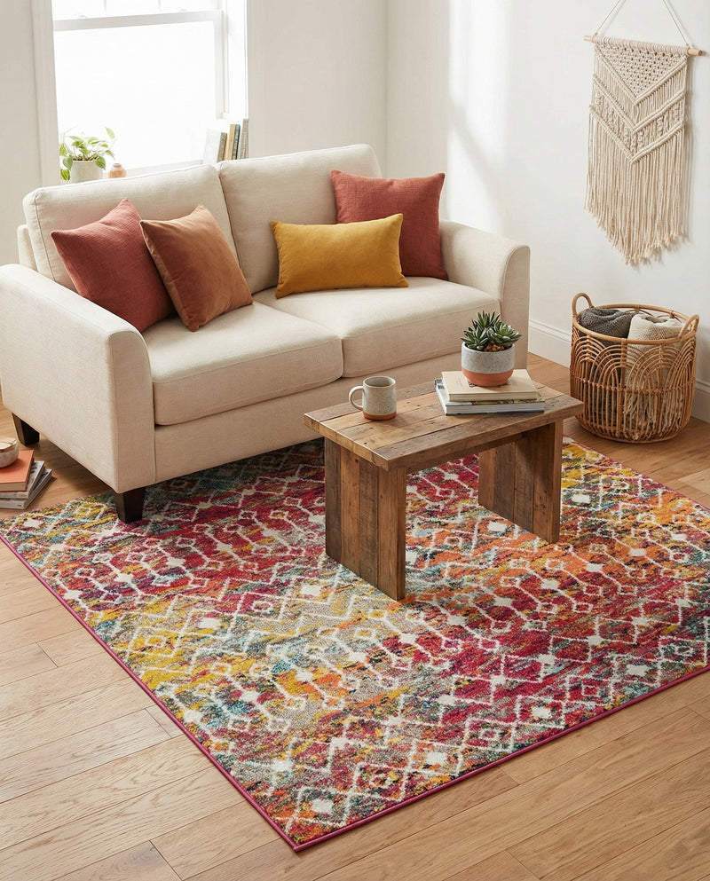 Mediterranean Lattice Collection Area Rug - Santorini (Multi) Square Multi  lifestyle 72