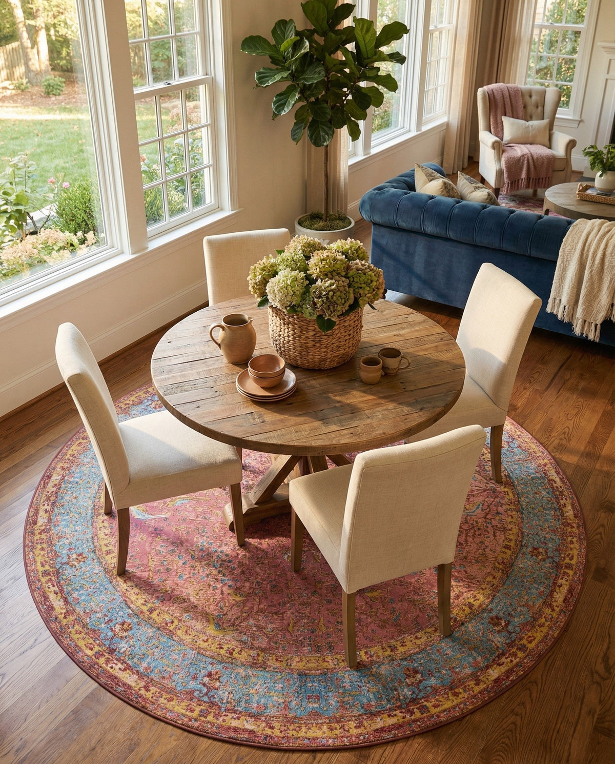 Patio Heritage Collection Area Rug -  Serenity Round Vintage Salmon Coral  lifestyle 92