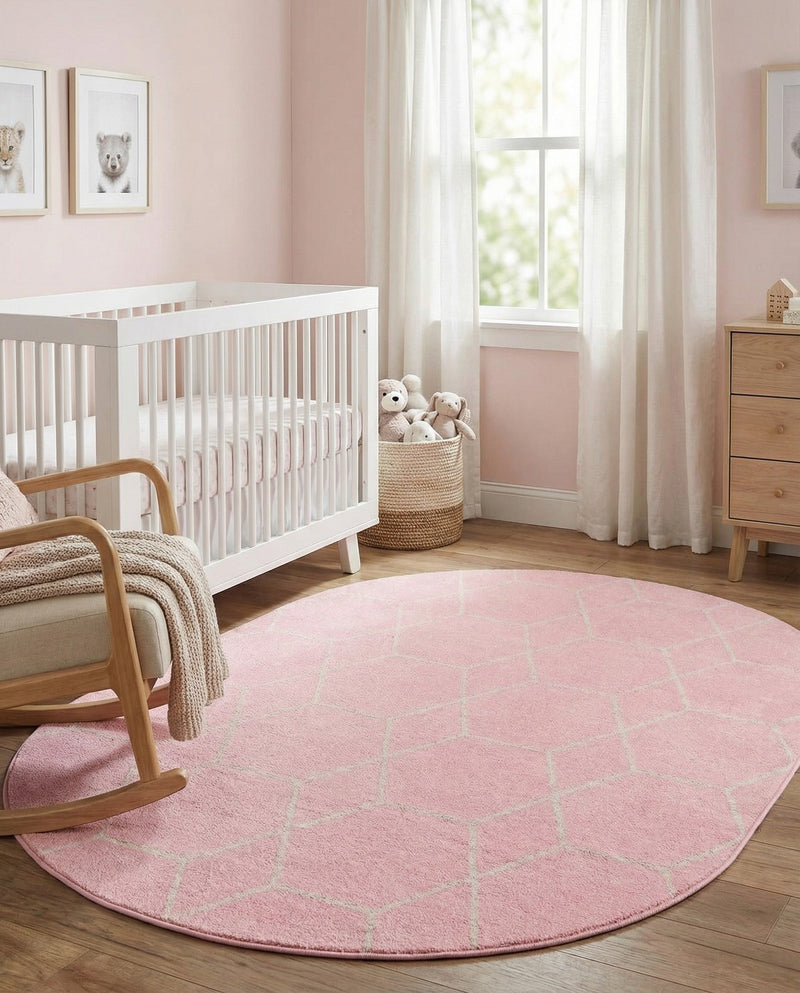 Trellis Mosaic Collection Area Rug - Arborville (Light Pink) Oval Light Pink  lifestyle 33