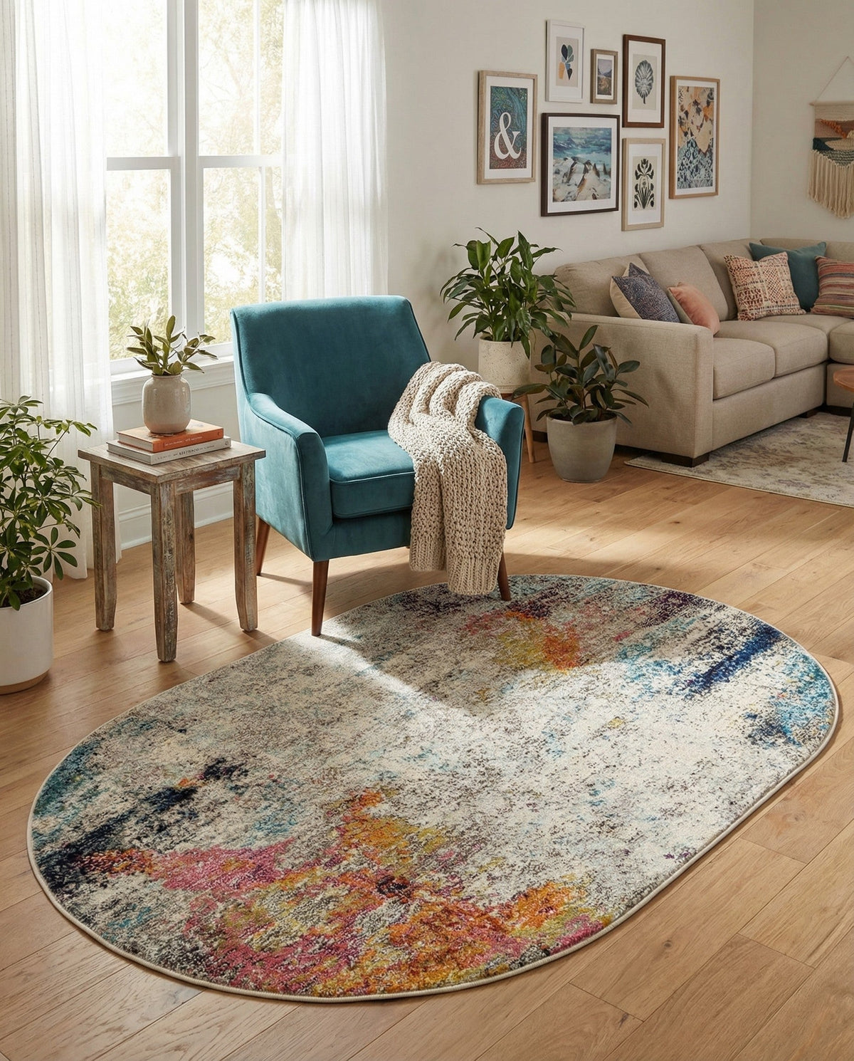 Chromatic Oasis Collection Area Rug -  Azure Oval Beige  lifestyle 117