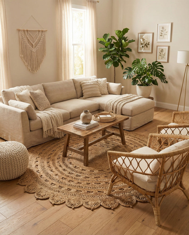 Woven Seaside Jute Collection Area Rug - Coastalhaven (Natural) Round Natural  lifestyle 18