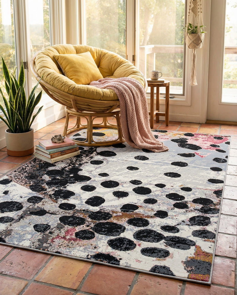 Urban Terrace Collection Area Rug -  Piazza Rectangle White and Black  lifestyle 17
