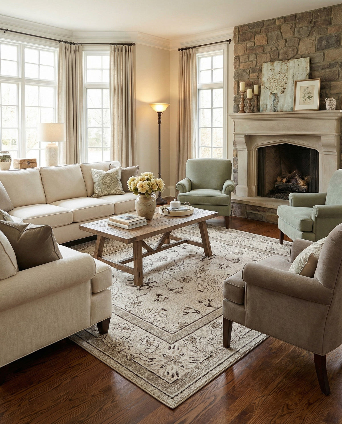 Horizon Collection Area Rug -  Meridian Square Ivory  lifestyle 93