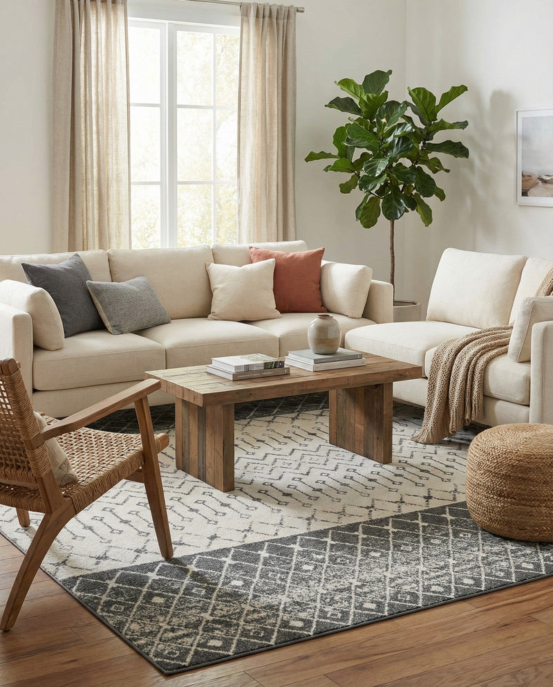 Mediterranean Lattice Collection Area Rug -  Casablanca (Ivory and Gray) Rectangle Ivory and Gray  lifestyle 5