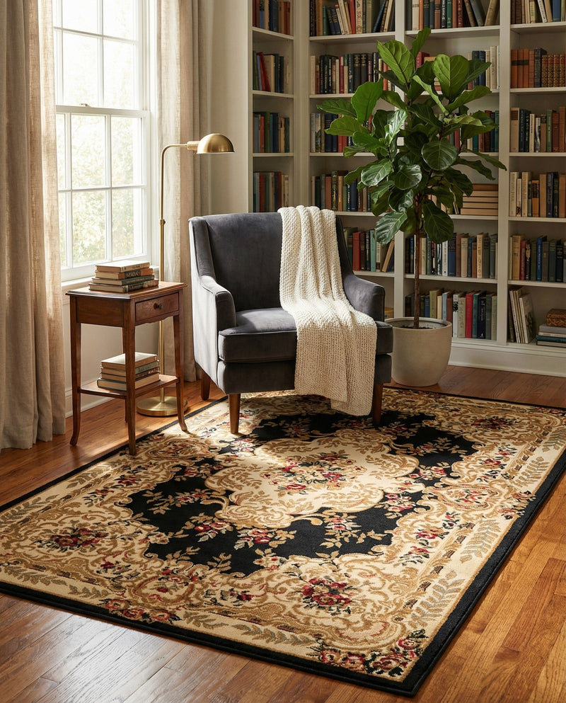 Versailles Elegance Collection Area Rug -  Vincennes Rectangle Black  lifestyle 11