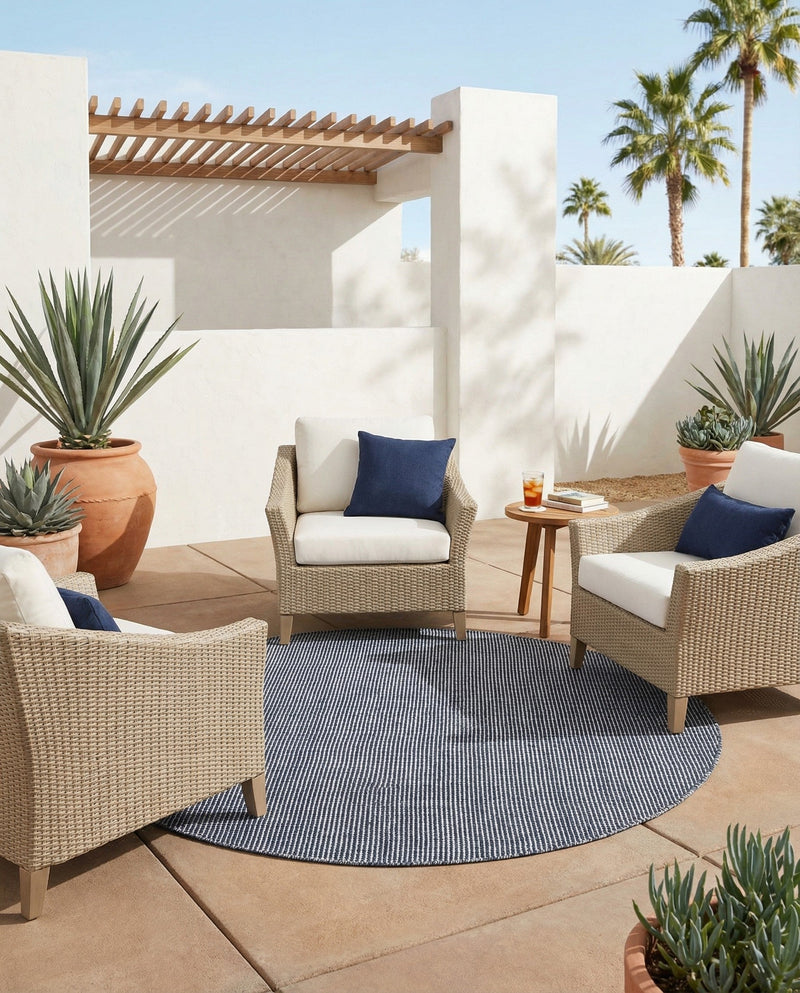 Jill Zarin Sedona Oasis Outdoor Collection Area Rug - Coconino (Navy Sky) Round Navy Sky  lifestyle 34