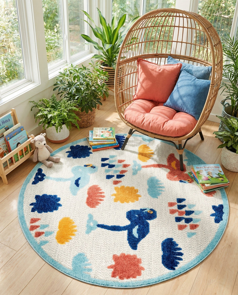 Caribbean Terrace Collection Area Rug -  StLucia Round White  lifestyle 50