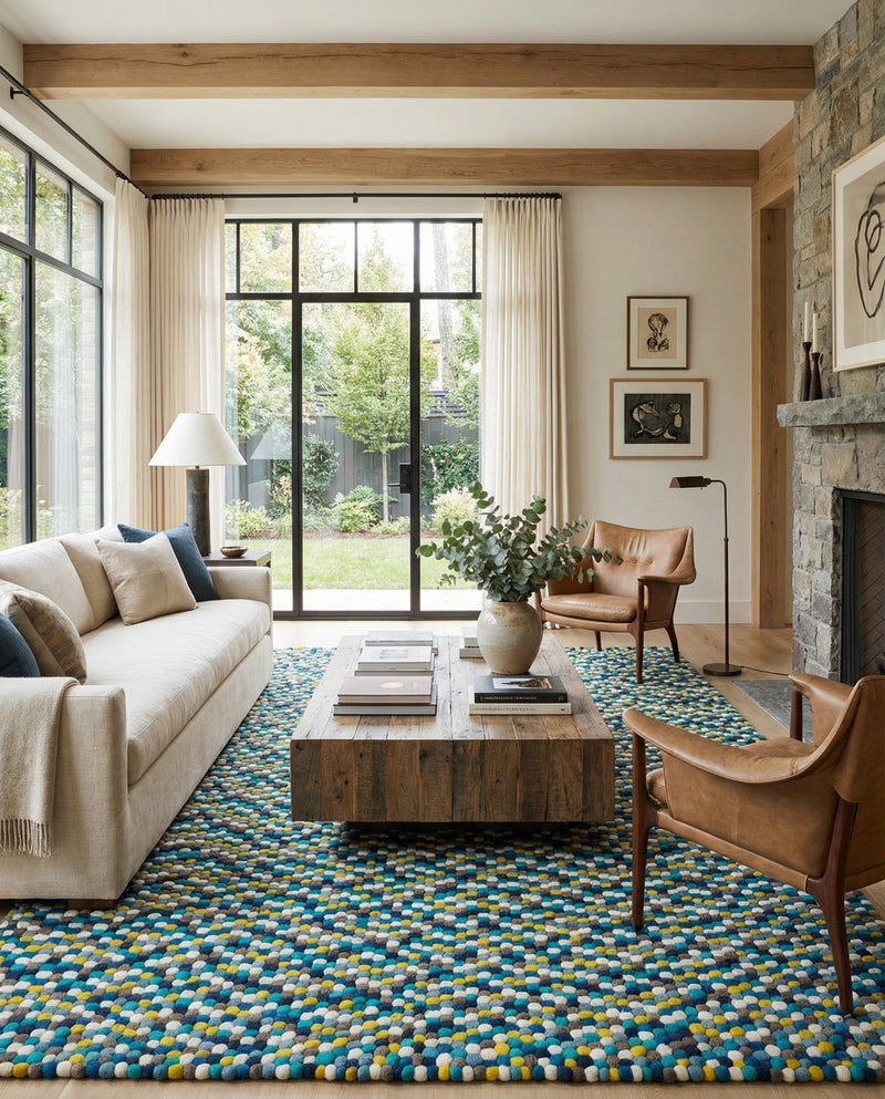 Woolen Sphere Collection Area Rug - Orbsburg (Blue) Rectangle Blue  lifestyle 15
