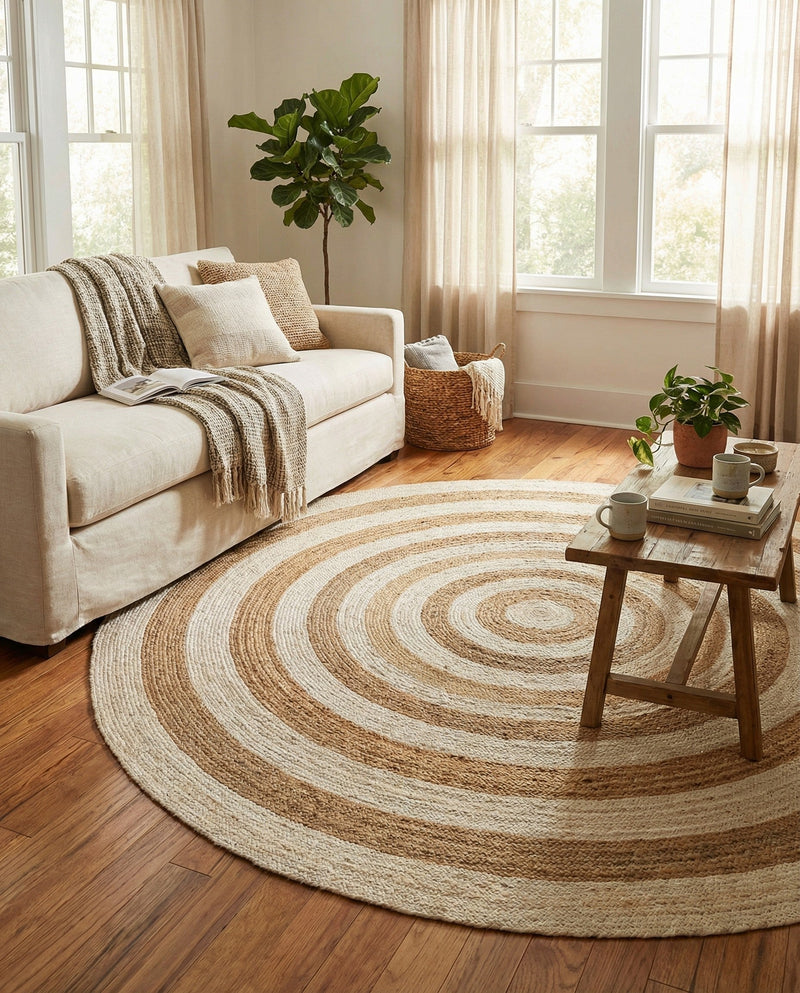 Woven Seaside Jute Collection Area Rug - Nautilus Round White Natural  lifestyle 44