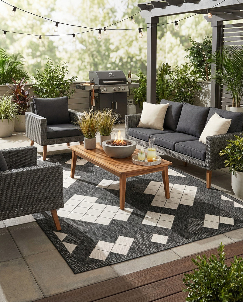 Urban Terrace Collection Area Rug -  Williamsburg Rectangle Black and White  lifestyle 7