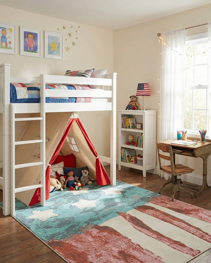 Wonder Tykes Collection Area Rug -  Zany Rectangle Red and Blue  lifestyle 9
