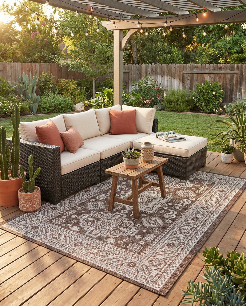 Tribal Terrace Treasures Collection Area Rug -  Incan Isle (Brown) Rectangle Brown  lifestyle 17