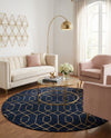 Hollywood Luxe Collection Area Rug - Sunset (Navy Blue Gold) Round Navy Blue Gold  lifestyle 49
