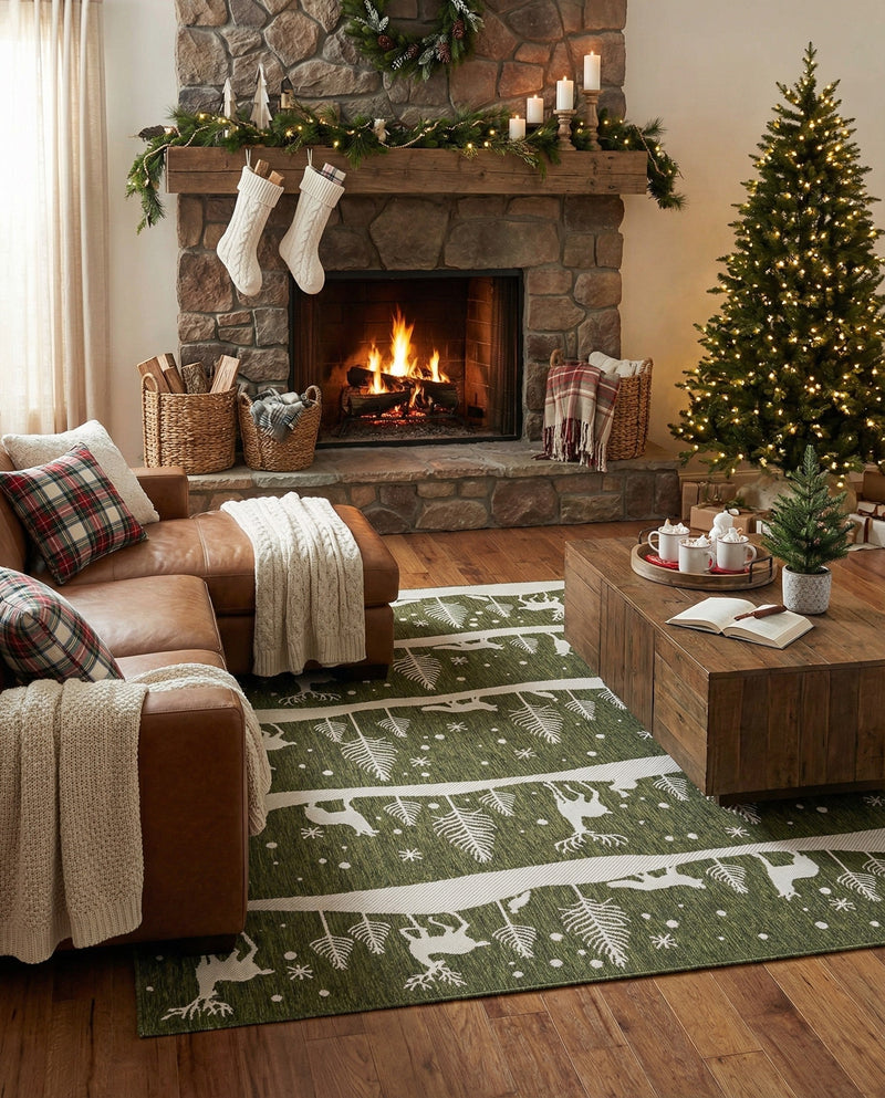 Garden Festivity Collection Area Rug - Evergreen Rectangle Green  lifestyle 45