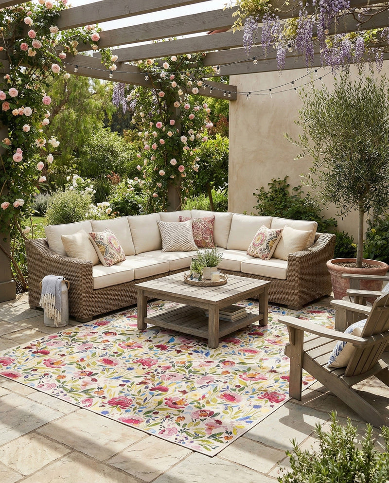 Seaside Blooms Collection Area Rug -  Meadow Rectangle Multi  lifestyle 44
