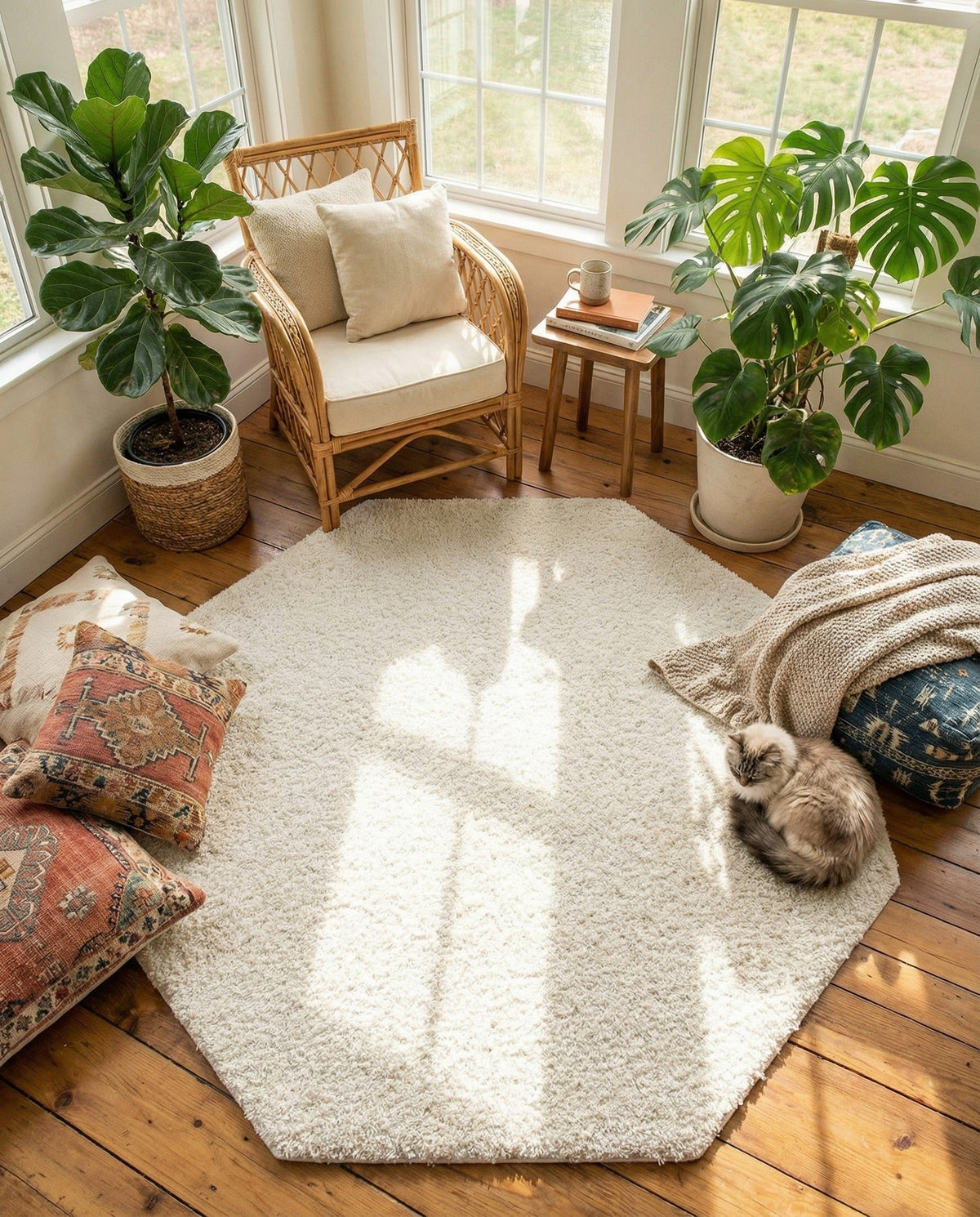 Plush Oasis Collection Area Rug - Serenity (Snow White) Octagon Snow White  lifestyle 103