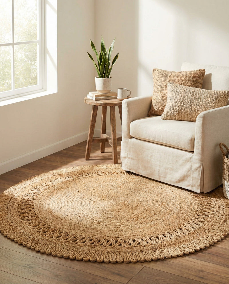 Woven Seaside Jute Collection Area Rug - Varadero Round Natural  lifestyle 14