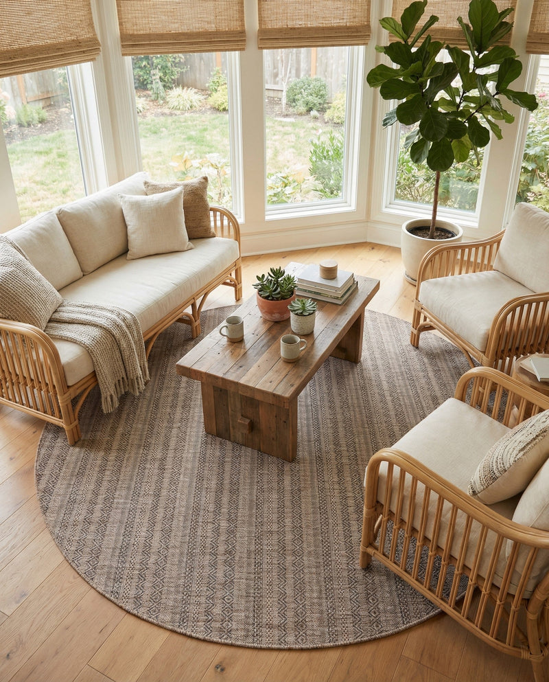 Seaside Stripes Collection Area Rug -  Boardwalk (Natural) Round Natural  lifestyle 25