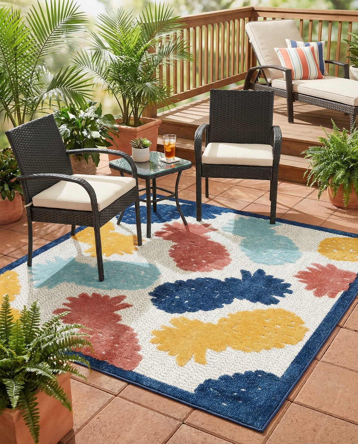 Caribbean Terrace Collection Area Rug -  Nevis Square White  lifestyle 96