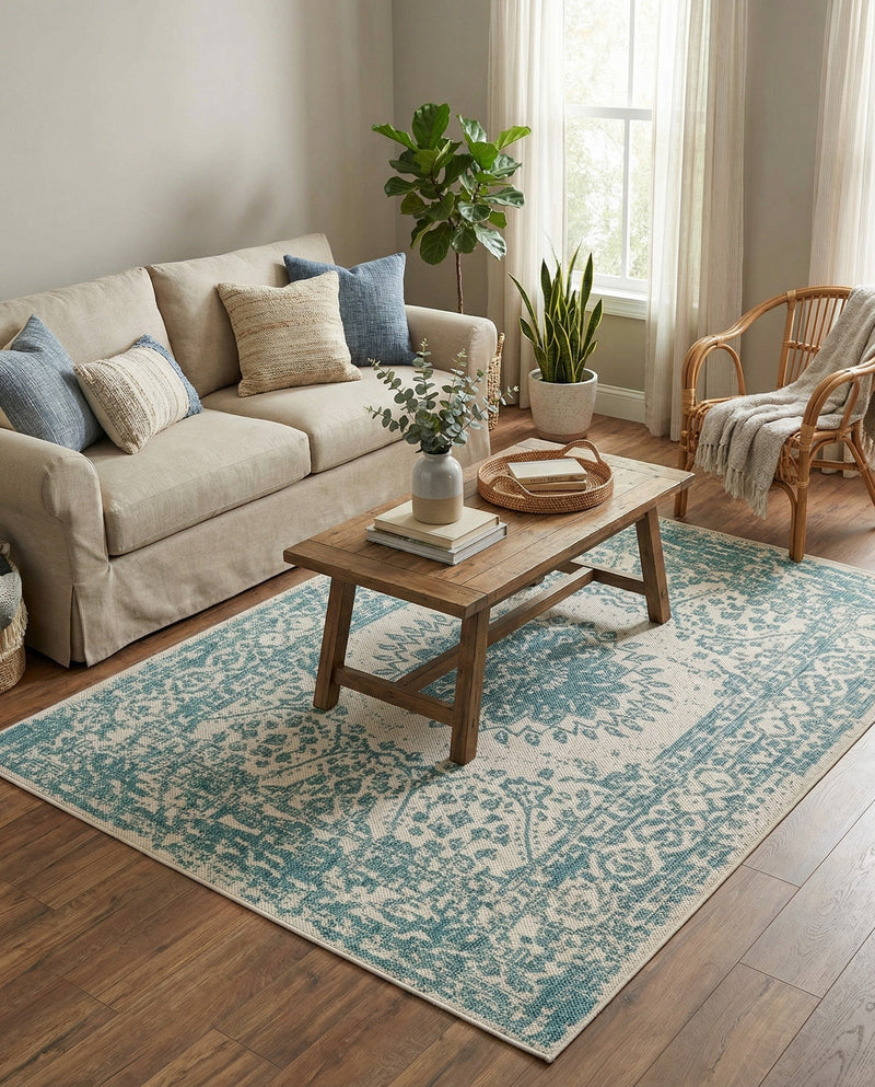 Patio Heritage Collection Area Rug -  Lafayette (Aqua) Rectangle Aqua  lifestyle 5
